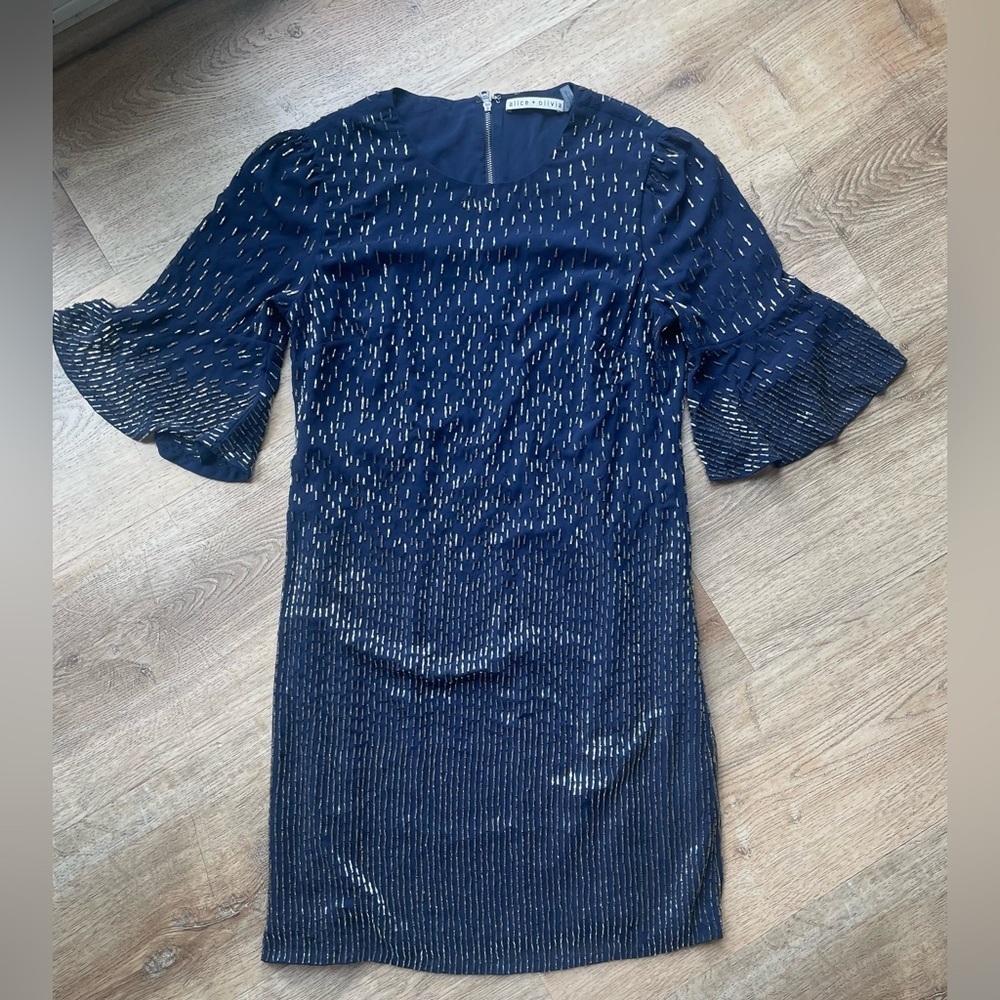 Alice + Olivia Navy Beaded Party Dress | Size 4 | Elegant Cocktail Glam